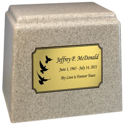 Doves Themed Mist Gray Promise Cremation Urn for Ashes with Personalization - Cultured Marble Urn - 200 Cubic Inch Capacity for a Person Weighing Up to 200 Pounds
