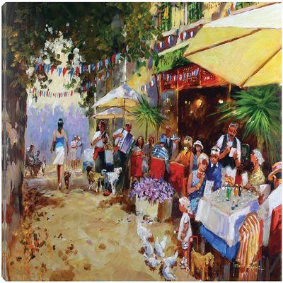 Fine Art Canvas Lunch at Caf Fontaine Canvas Wall Decor by Artist John Haskins for Living Room, Bedroom, Bathroom, Kitchen, Office, Bar, Dining & Guest Room - Ready to Hang - 20 in x 15 in