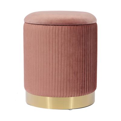 Tov Furniture Zoe Pleated Velvet Round Storage Ottoman (Blush)