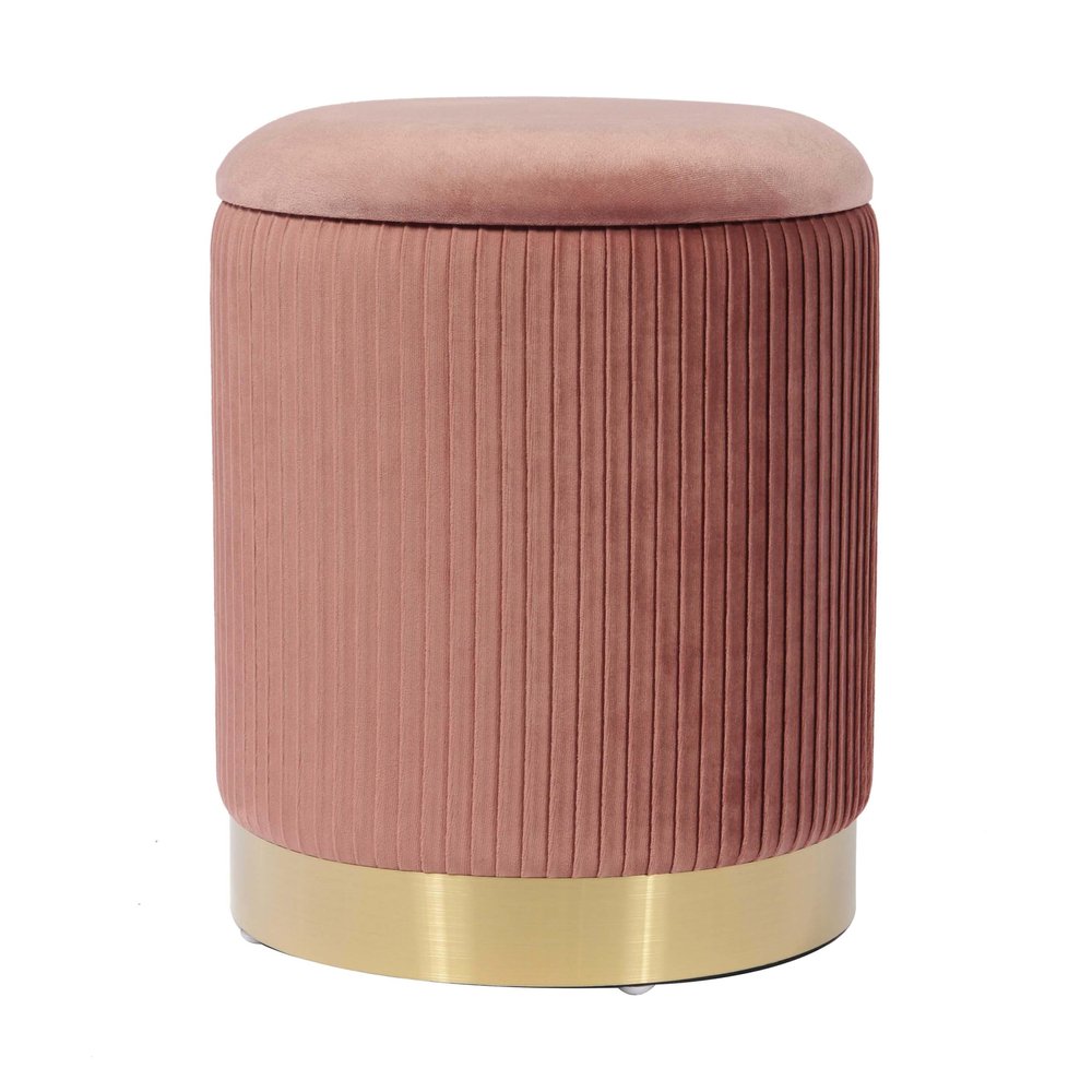 Tov Furniture Zoe Pleated Velvet Round Storage Ottoman (Blush)
