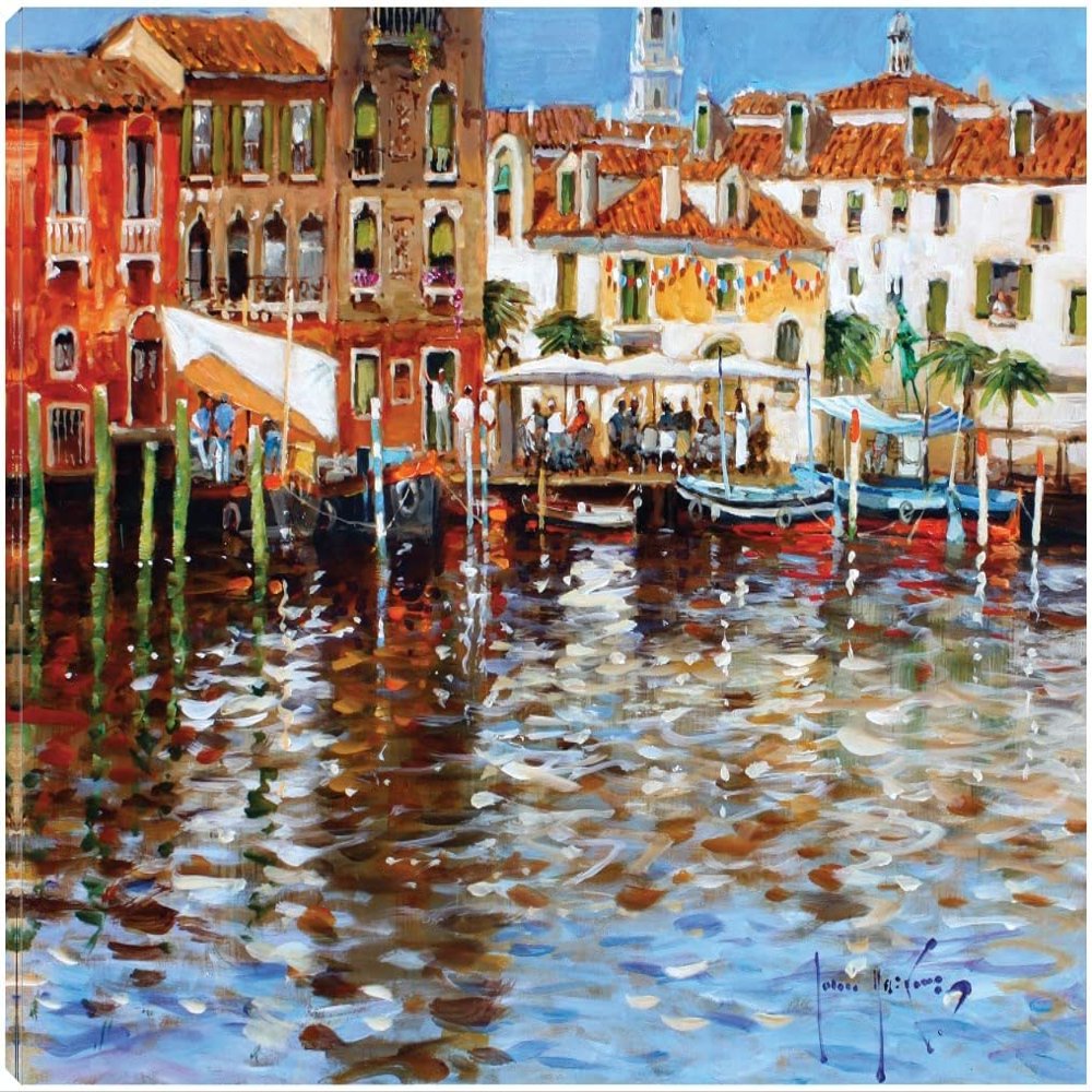 Fine Art Canvas Lunch In Venice Canvas Wall Decor by Artist John Haskins for Living Room, Bedroom, Bathroom, Kitchen, Office, Bar, Dining & Guest Room - Ready to Hang - 20 in x 15 in
