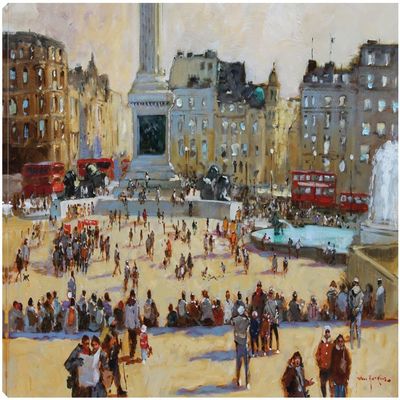 Fine Art Canvas Autumn Sun, Trafalgar Square Canvas Wall Decor by Artist John Haskins for Living Room, Bedroom, Bathroom, Kitchen, Office, Bar, Dining & Guest Room - Ready to Hang - 20 in x 15 in