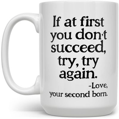 Funny Sarcastic Gag Coffee Mug for Parents Mom Dad Birthday, If at First You Don't Succeed Cup from Daughter Son (15oz)