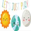 Let's Just Play with Sun Earth and Moon Happy and Creative Design for Kid's Playroom Vinyl Wall Decal - Entrance Banner Phrase for Kid's Playhouse Room Wall Decoration 36" x 22" view 1