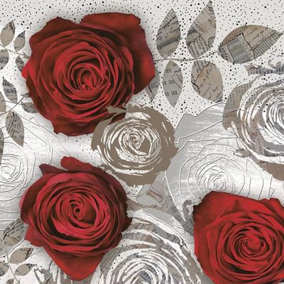 Keep Unique 20-ct 13x13 Roses Paper Flower Luncheon Decoupage Napkins, 3-Ply Servilletas Printed Flower Roses Newspaper Cocktail Napkin for Art, Dinner and Party, Disposable Napkins Decor