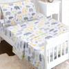 100 Cotton 3 Piece Toddler Sheet Set, Soft Breathable Crib Bedding Set for Boys Includes a Flat Sheet, a Fitted Sheet, a Pillowcase, Safari Fun Animals Elephant Giraffe Hippo Grey view 1