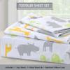 100 Cotton 3 Piece Toddler Sheet Set, Soft Breathable Crib Bedding Set for Boys Includes a Flat Sheet, a Fitted Sheet, a Pillowcase, Safari Fun Animals Elephant Giraffe Hippo Grey view 3