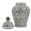 Galt International Light Blue & Brown Hand Painted Mosaic Ceramic Ginger Jar 18" with Lid Porcelain Chinoiserie Temple Jar Vase Kitchen Home Decor for Interior Design view 3