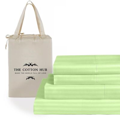 King Size 4-Piece Sheet Set 600 Thread Count Premium Soft Combed Cotton Bed Sheets fits up to 28-32 inch Deep Pocket (Stripe, Sage Green)