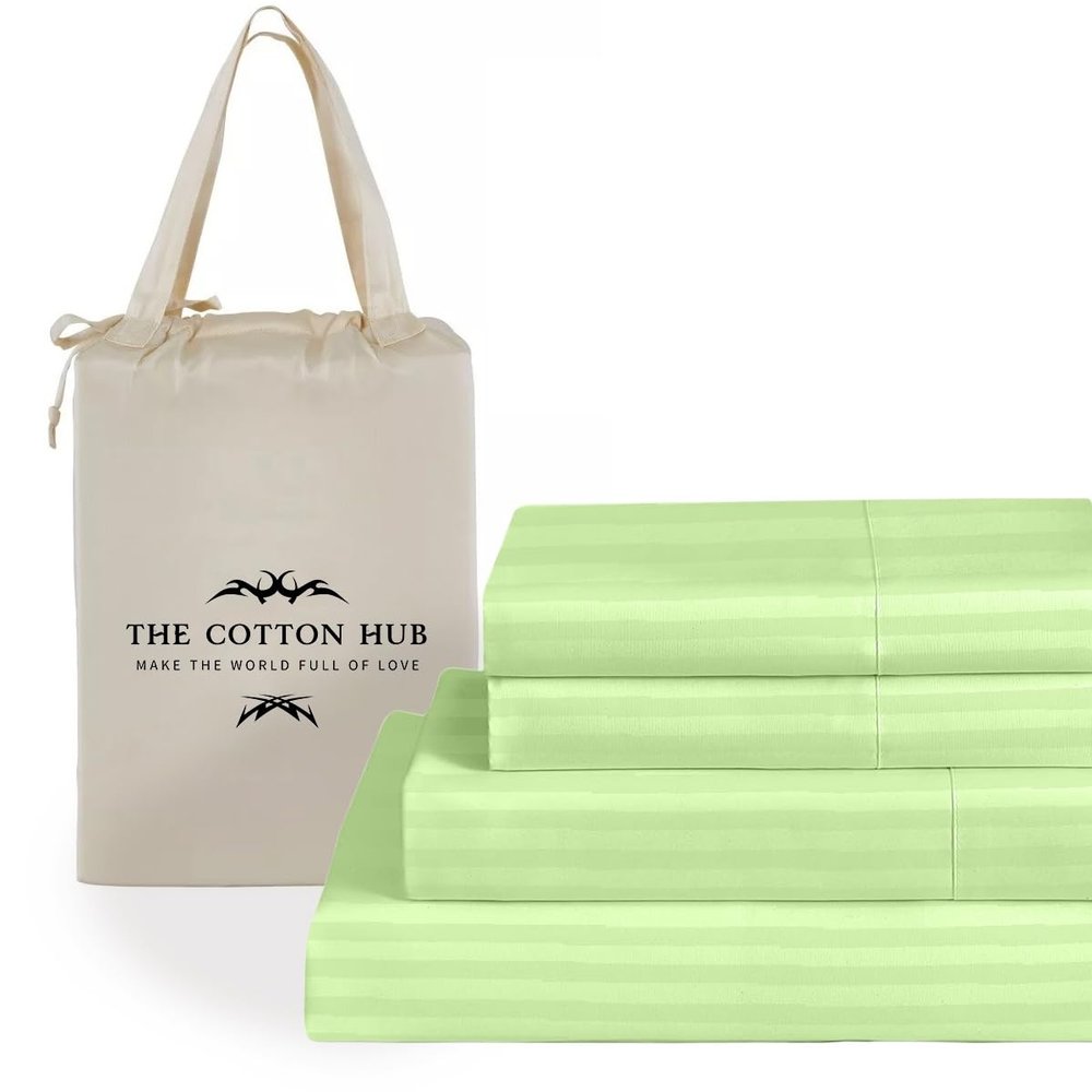 King Size 4-Piece Sheet Set 600 Thread Count Premium Soft Combed Cotton Bed Sheets fits up to 28-32 inch Deep Pocket (Stripe, Sage Green)