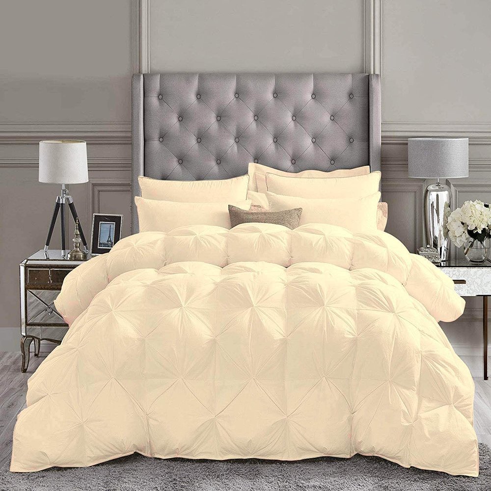 3 PC Goose Down Pinch Pleated Comforter 100% Egyptian Cotton 500 GSM Fill Power with Corner Tabs Fill Power - Ivory King/Cal King Size - Soft and Fluffy Warm Quilted Duvet Insert 2 Pillow Shams