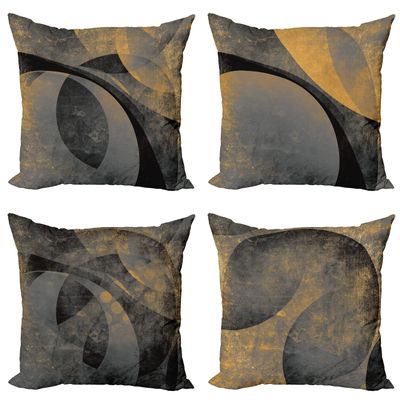 Ambesonne Retro Throw Pillow Cushion Case Pack of 4, Abstract Warm Geometric Pattern Circular Details Grunge Effect Design, Modern Accent Double-Sided Digital Printing, 20", Grey Sand Brown and Black