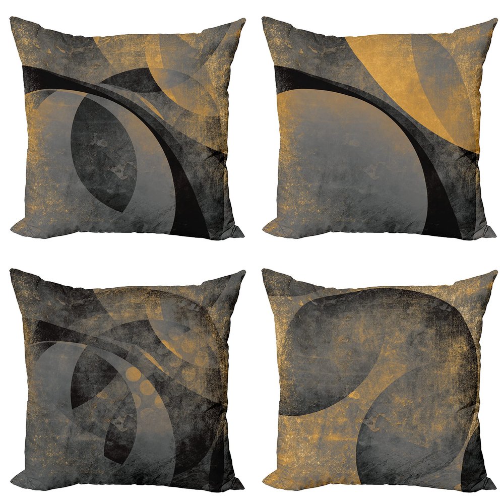 Ambesonne Retro Throw Pillow Cushion Case Pack of 4, Abstract Warm Geometric Pattern Circular Details Grunge Effect Design, Modern Accent Double-Sided Digital Printing, 20", Grey Sand Brown and Black