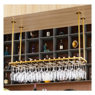 Ceiling Decorative Wine Rack Retro Ceiling Rack Upside Down Hanger Suitable for Living Room Dining Room Bar Counter Rack Flower Pot Display (Color : Gold, Size : 60X35X60CM)