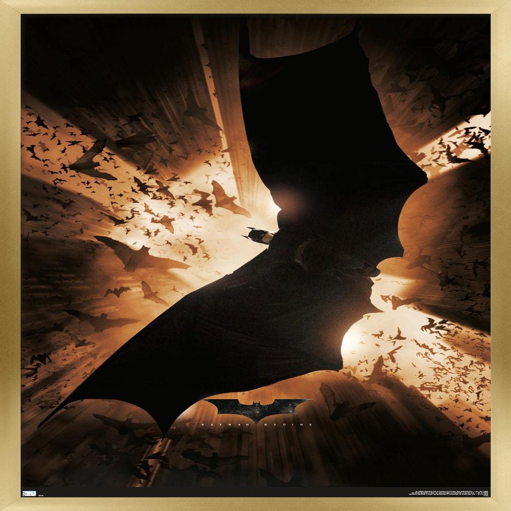 DC Comics Batman Begins - One Sheet Wall Poster, 22.4L" x 14.7W", Gold Framed Version
