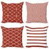 Ambesonne Modern Throw Pillow Cushion Case Pack of 4, Minimalist Quatrefoil Nested Squares Stripes Oriental Circle Mesh Pattern, Modern Accent Double-Sided Digital Printing, 20", Vermilion and White view 1