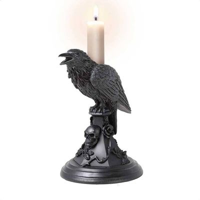 Alchemy Poe's Raven Candle Stick, Occult Dark Gothic Home Decor Accessory, Black Resin Candle Holder