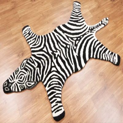 Zebra Rugs Skin 4X6 Shape Area Rugs for Modern Home Decor, Living Room, Stain-Resistant Carpet Handmade Tufted 100% Woolen Rugs, Animal Printed Carpet for Room Bedroom by Modern Carpet