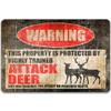 Attack Deer Protected Property Sign, Funny Cabin Warning Sign, Metal Barn Sign, Beware Attack Deer view 1