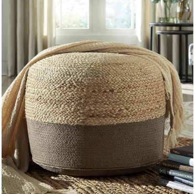 Agro Richer Home Dcor Braided Cotton Brown Natural Jute Pouf Ottoman Footrest Bean Bag, Floor Chair Great for The Living Room, Bedroom and Kids Room Rustic Farmhouse Decor (Cover Only) 19x19x19