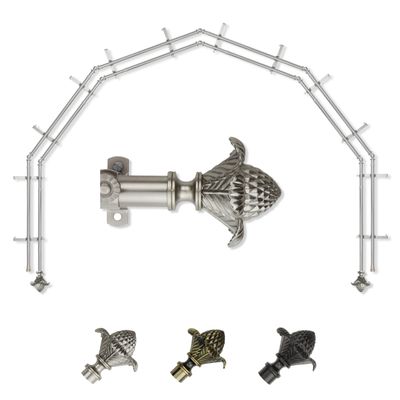 A&F Rod Dcor - Emerge 13/16" 6-Sided Double Bay Window Curtain Rod - Satin Nickel