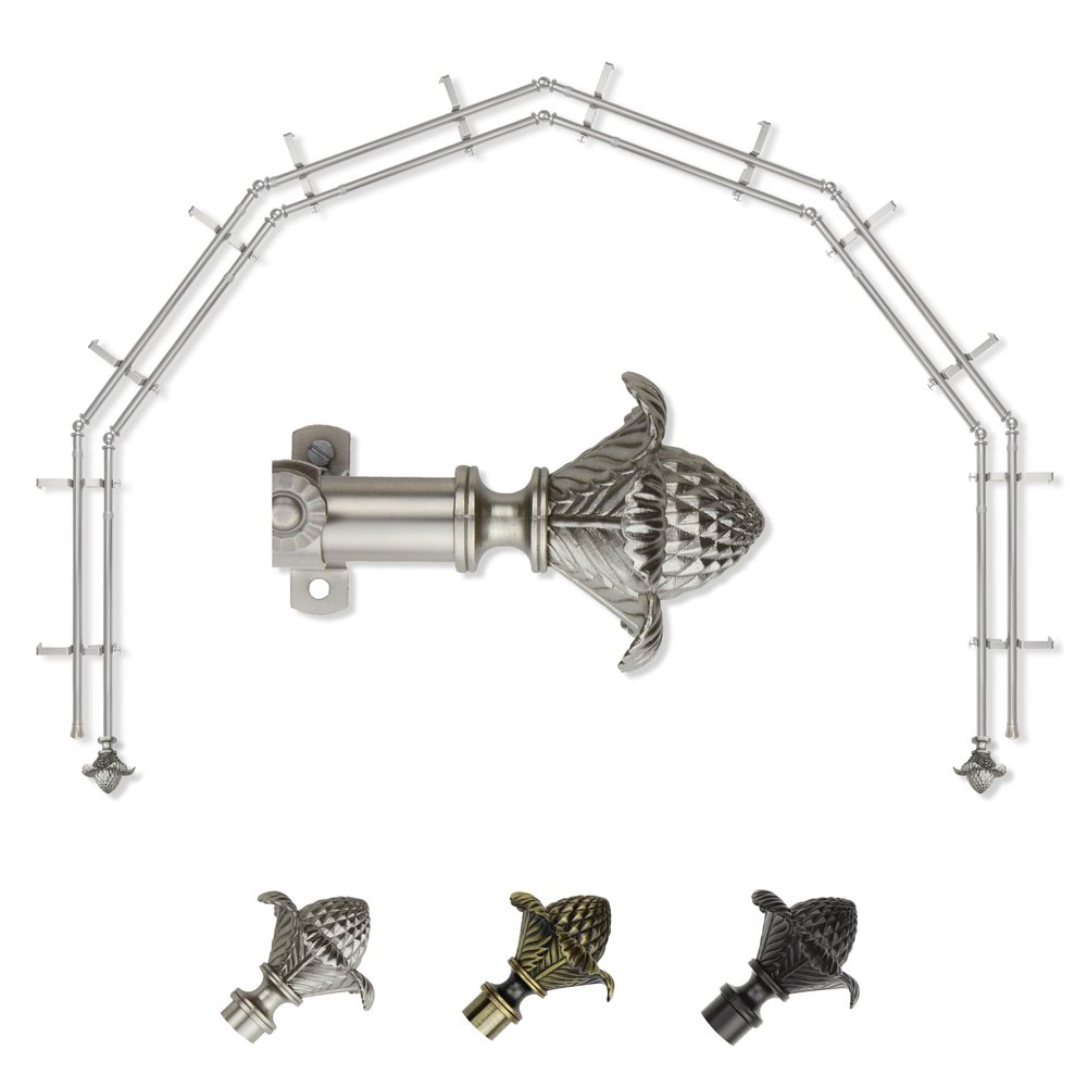 A&F Rod Dcor - Emerge 13/16" 6-Sided Double Bay Window Curtain Rod - Satin Nickel