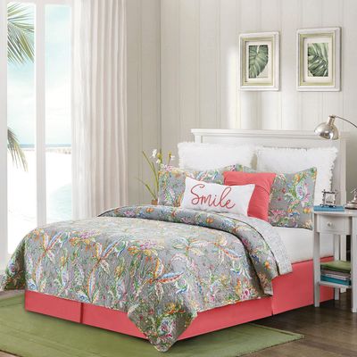 C&F Home Frey King 3 Piece Reversible Coverlet Quilt Set with 2 King Shams Quilt Set Paisley Multicolored Reversible to Grey and White Textured Herringbone Bedding Set King 3 Piece Set Grey
