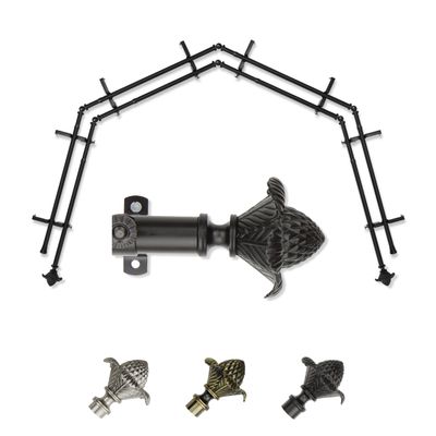 A&F Rod Dcor - Emerge 13/16" 4-Sided Double Bay Window Curtain Rod - Black