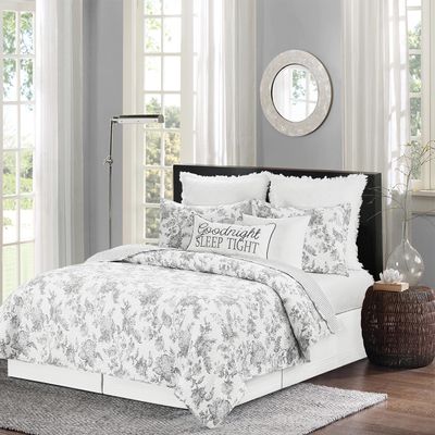 C&F Home Miriam Slate Full/Queen 3 Piece Reversible Coverlet Quilt Set With 2 Standard Shams Quilt Set Grey And White Toile Floral Elegant Reverse To Grey And White Stripe Full/Queen 3 Piece Set Slate