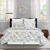 C&F Home Miriam Slate Full/Queen 3 Piece Reversible Coverlet Quilt Set With 2 Standard Shams Quilt Set Grey And White Toile Floral Elegant Reverse To Grey And White Stripe Full/Queen 3 Piece Set Slate view 2