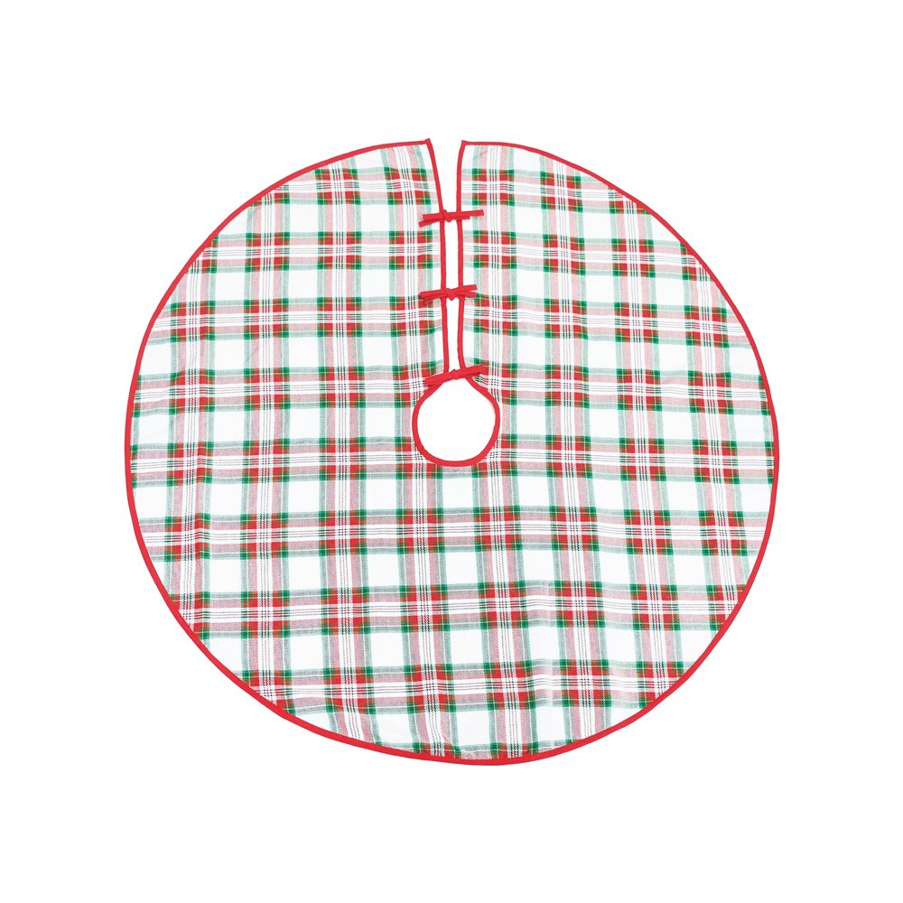 C&F Home Carter Christmas Red, White & Green Plaid 100% Cotton Christmas Tree Skirt 54" Xmas Festive Winter Holidays Rustic Lodge Cabin Home Living Room Faux Real Pine Tree Machine Wash Decor