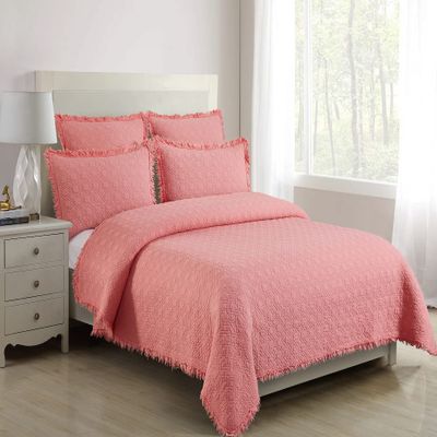 C&F Home Trellis Peony 2-Piece Twin Lightweight Quilt Set with 1 Standard Sham Solid Pink Salmon with Fringe Twin 2 Piece Set Peony