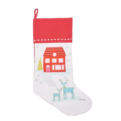 C&F Home 8.5" x 20" Red House & Deer Printed Hanging Large Christmas Stocking Xmas Winter Holidays Home Living Room Fireplace Mantle Cotton Gift Stocking Stuffer Seasonal Decor Decoration Red
