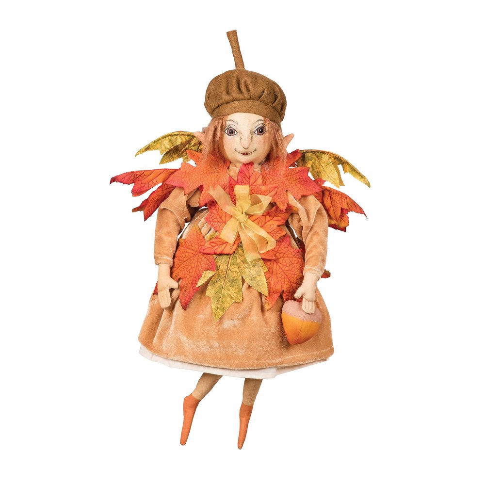 GALLERIE II Amber Joe Spencer Gathered Traditions Fall Harvest Thanksgiving Autumn Acorns Leaves Figure Figurine Home Living Room End Table Decor Decoration Orange