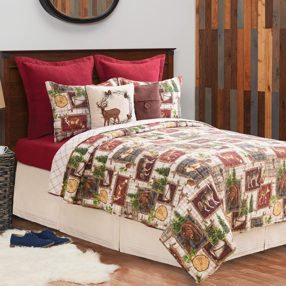 C&F Home Bryson Retreat Full/Queen 3 Piece Reversible Coverlet Quilt Set with 2 Standard Shams Quilt Set Cabin Rustic Lodge Wildlife Hunter Tan Plaid Full/Queen 3 Piece Set Brown