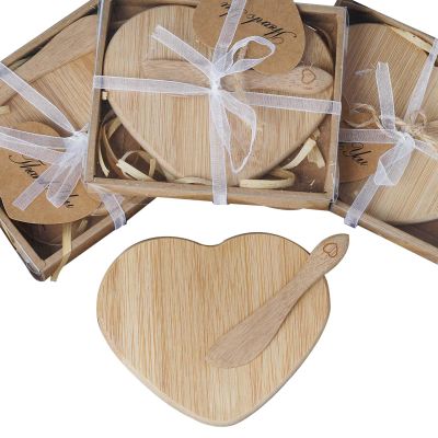 12 Bamboo Natural Heart Shaped Cheese Boards in Gift Boxes - Rustic Party Favors Gift Accessories Decorations Supplies
