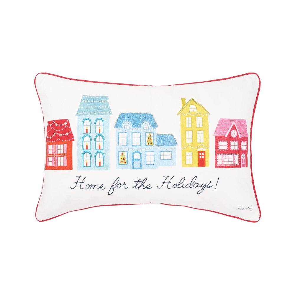 C&F Home Village Holiday Printed & Embellished Throw Pillow 22" x 14" White