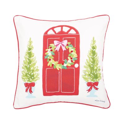 C&F Home Door Wreath Printed & Embellished Throw Pillow 18" x 18" 18" x 18" Red