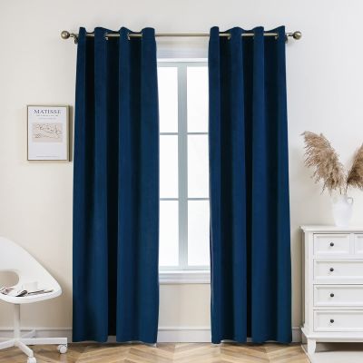 PLEASANT BOULEVARD | Velvet Curtains [2 Panels] Elegant Living Room Bedroom Window Drape Curtain, Grommet Eyelet Style (52" W x 95" L, Royal Blue)