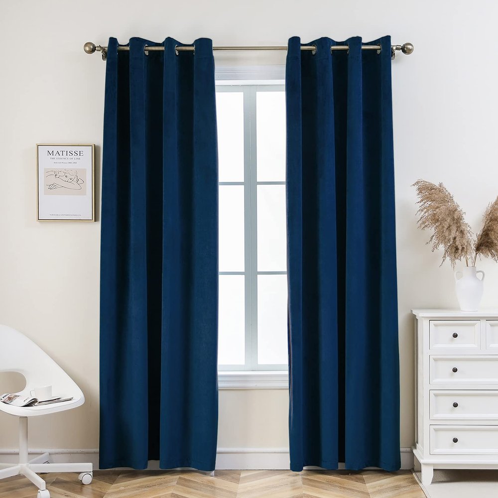 PLEASANT BOULEVARD | Velvet Curtains [2 Panels] Elegant Living Room Bedroom Window Drape Curtain, Grommet Eyelet Style (52" W x 95" L, Royal Blue)