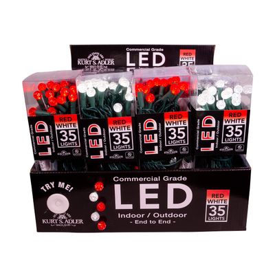 Kurt S. Adler UL 35-Light Red and White G12 Frosted Green Wire LED Light Set