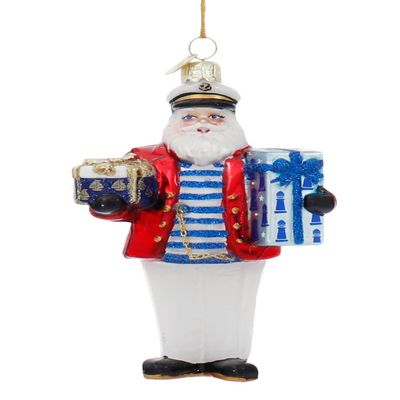 5-Inch Noble Gems Glass Nautical Santa Ornament