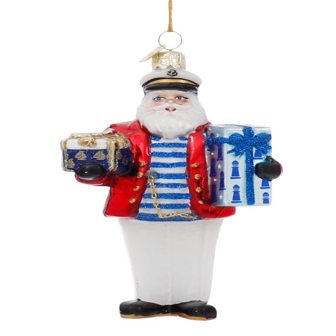 5-Inch Noble Gems Glass Nautical Santa Ornament