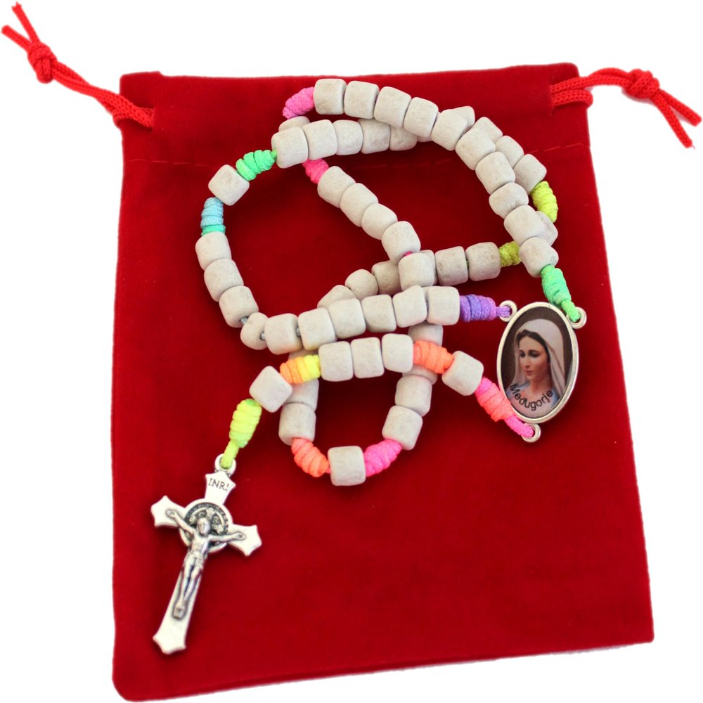 Holy Land Market Medjugorje Stone Rosary with Silver Beads & Saint Benedict Medal, Beautiful Rosary from Apparition Hill