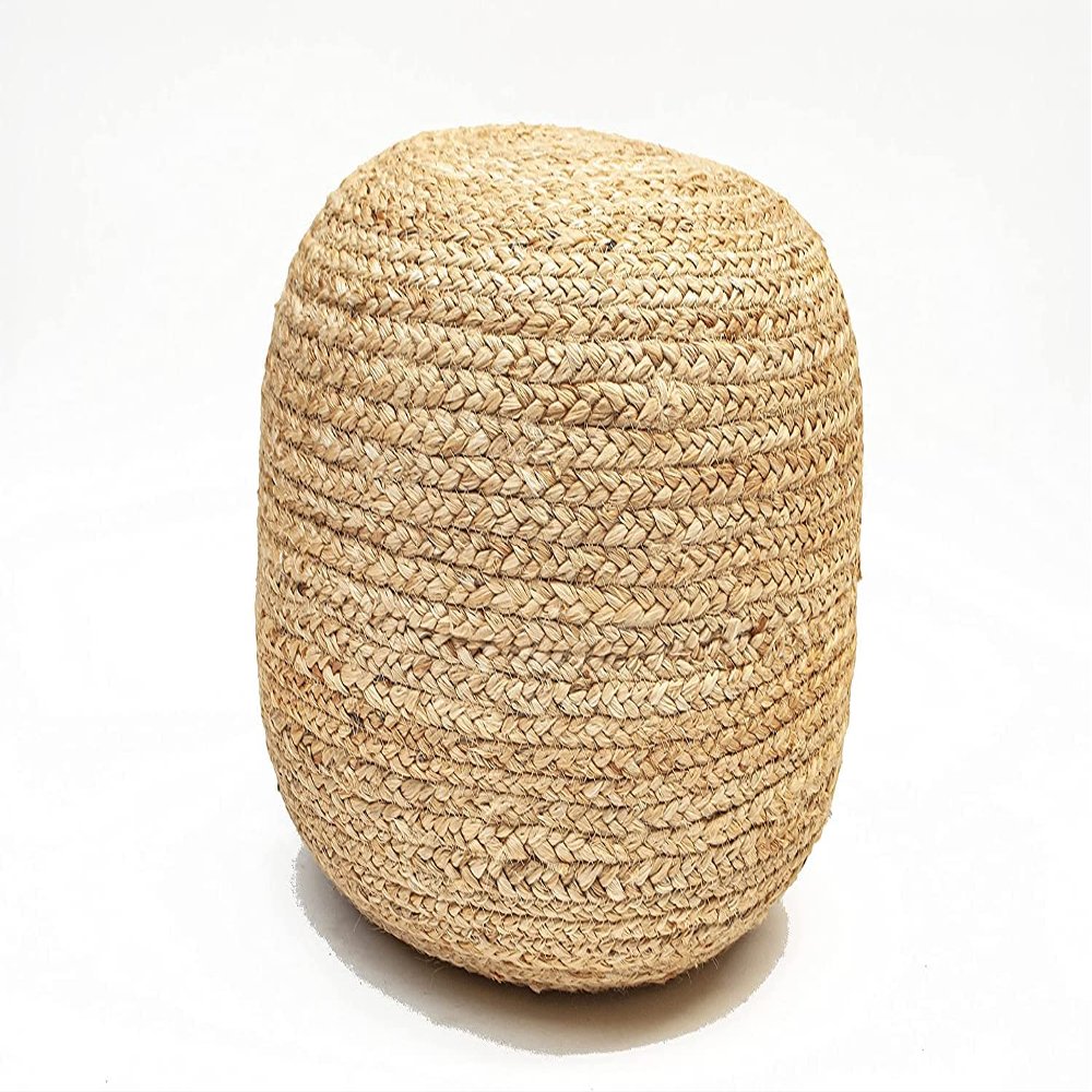 Agro Richer Home Dcor Round Jute Pouf Ottoman Footrest Bean Bag, Floor Chair Great for The Living Room, Bedroom and Kids Room Rustic Farmhouse Decor (Cover Only) 18x18x14 (18x18x14, Natural Beige)