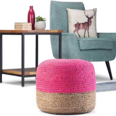 Agro Richer Home Dcor Round Jute Pouf Ottoman Footrest Bean Bag, Floor Chair Great for The Living Room, Bedroom and Kids Room Rustic Farmhouse Decor (Cover Only) 18x18x14 (18x18x14, Pink, Natural)