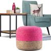 Agro Richer Home Dcor Round Jute Pouf Ottoman Footrest Bean Bag, Floor Chair Great for The Living Room, Bedroom and Kids Room Rustic Farmhouse Decor (Cover Only) 18x18x14 (18x18x14, Pink, Natural) view 1