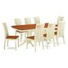 9 Pc Dining Room Set for 8 People, Self Storage Butterfly Leaf Extendable Rectangle Dining Table with Pedestal Legs and 8 Wooden Seat Dining Chairs for Kitchen Dining Room, in Buttermilk and Cherry view 1