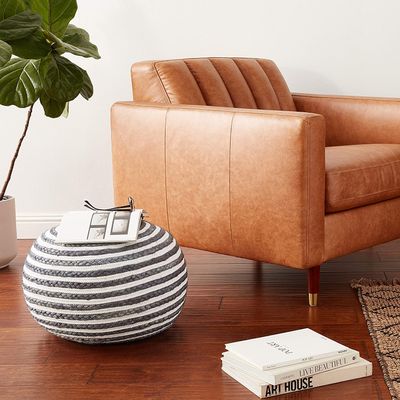 Agro Richer Home Dcor Round Jute Pouf Ottoman Footrest Bean Bag, Floor Chair Great for The Living Room, Bedroom and Kids Room Rustic Farmhouse Decor 20x20x14 (Cover Only) (20x20x14, Grey+Ivory)