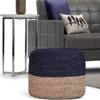 Agro Richer Home Dcor Round Jute Pouf Ottoman Footrest Bean Bag, Floor Chair Great for The Living Room, Bedroom and Kids Room Rustic Farmhouse Decor (Cover Only) (Navy, Natural), 18x18x14 inches view 1